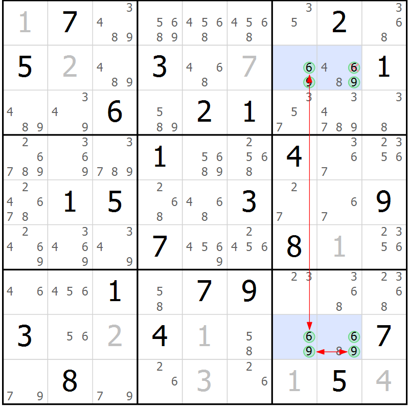 Position des candidats pour la solution de la Gr 40 page 43 du magazine de sudoku Sudoku Suprême n° 041