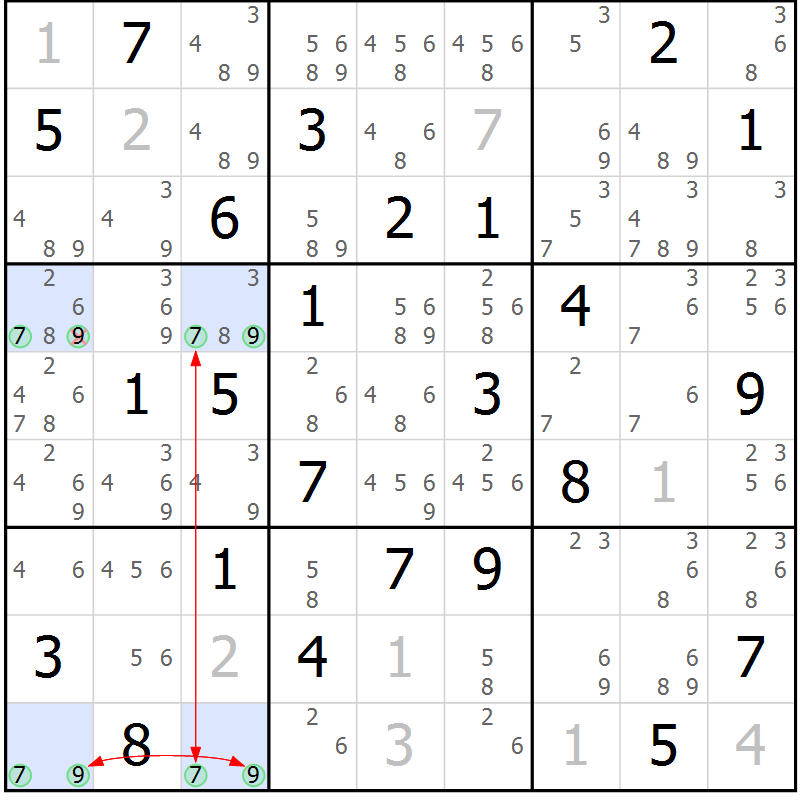 Position des candidats pour la solution de la Gr 40 page 43 du magazine de sudoku Sudoku Suprême n° 041