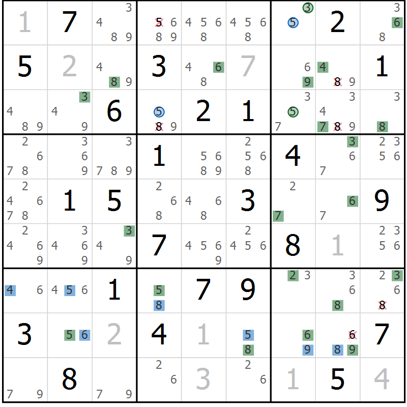 Position des candidats pour la solution de la Gr 40 page 43 du magazine de sudoku Sudoku Suprême n° 041