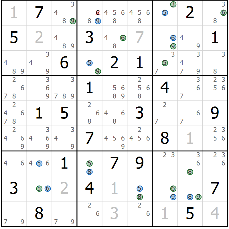 Position des candidats pour la solution de la Gr 40 page 43 du magazine de sudoku Sudoku Suprême n° 041