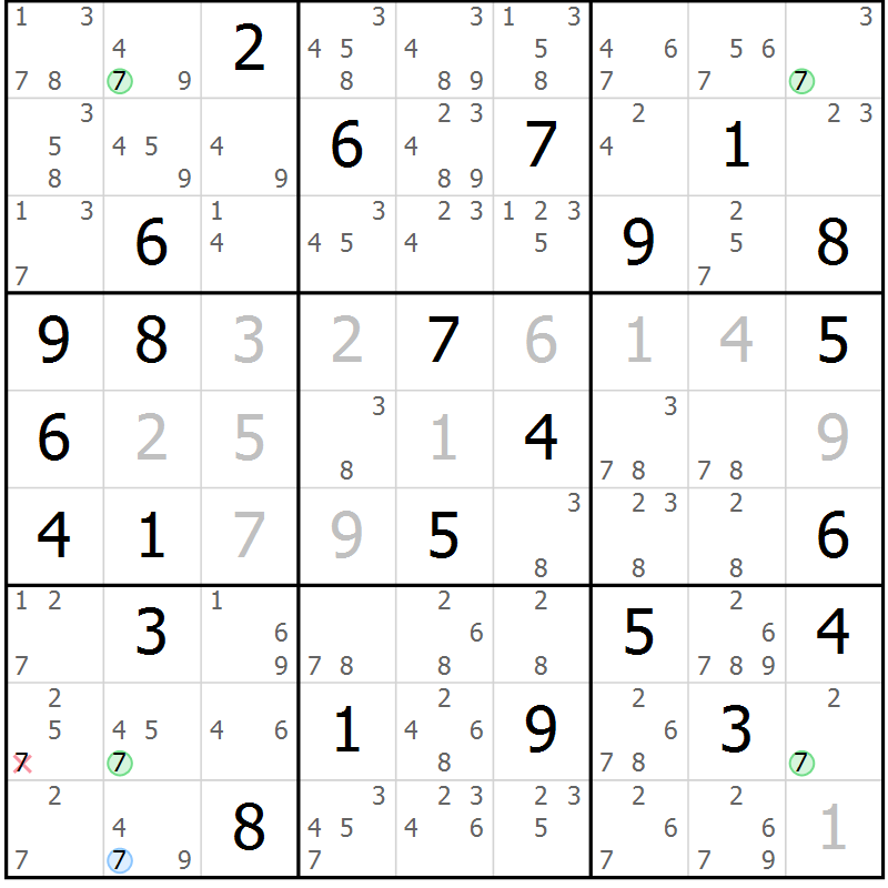 Position des candidats pour la solution de la Gr 41 page 44 du magazine de sudoku Sudoku Suprême n° 041