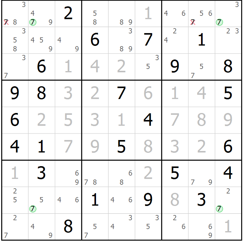 Position des candidats pour la solution de la Gr 41 page 44 du magazine de sudoku Sudoku Suprême n° 041