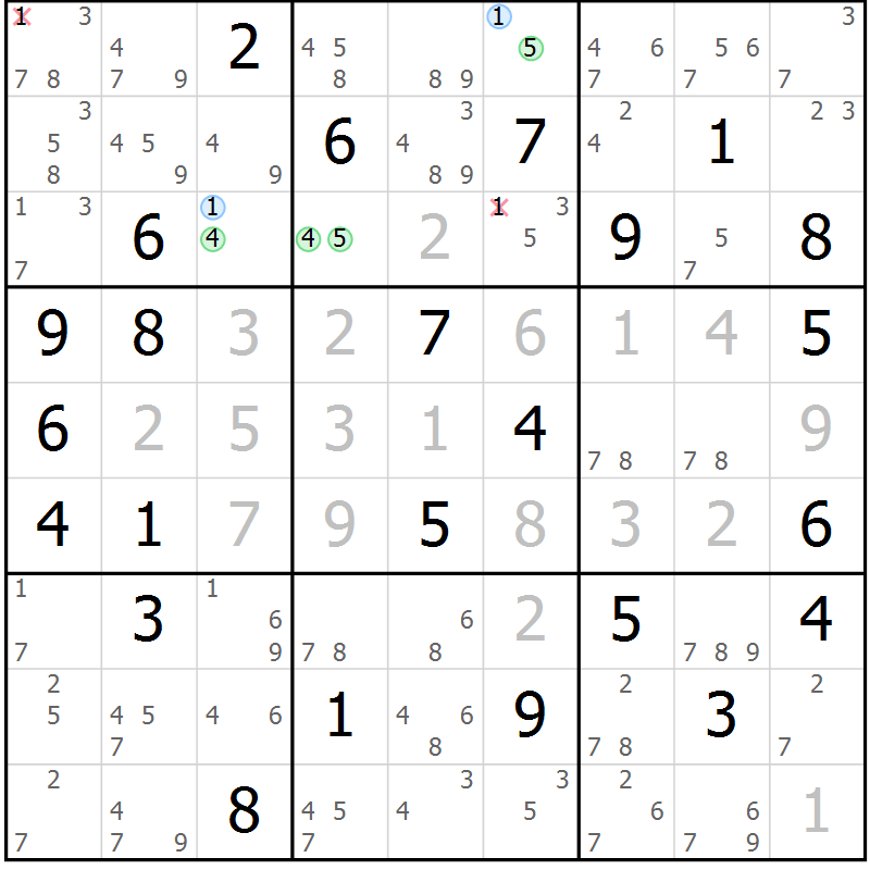 Position des candidats pour la solution de la Gr 41 page 44 du magazine de sudoku Sudoku Suprême n° 041