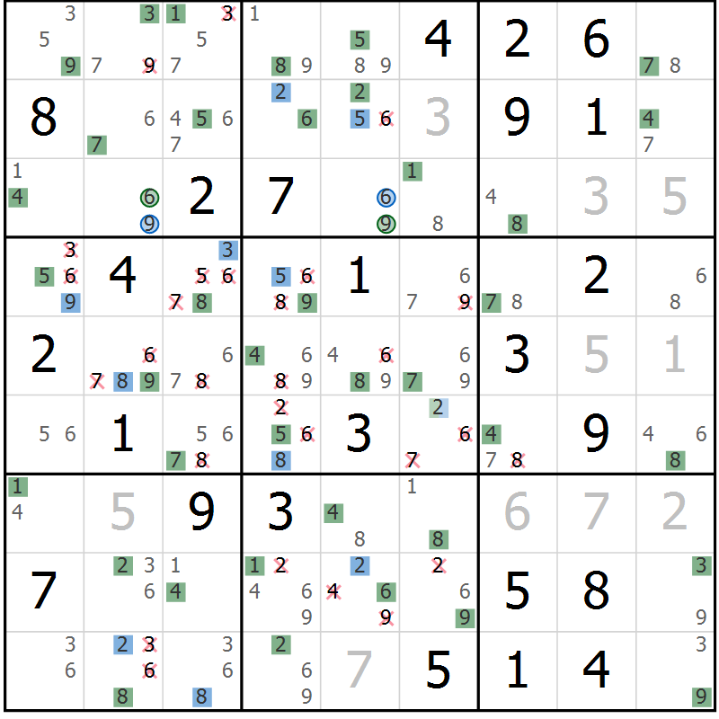 Position des candidats pour la solution de la Gr 42 page 45 du magazine de sudoku Sudoku Suprême n° 041