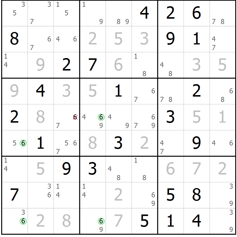 Position des candidats pour la solution de la Gr 42 page 45 du magazine de sudoku Sudoku Suprême n° 041