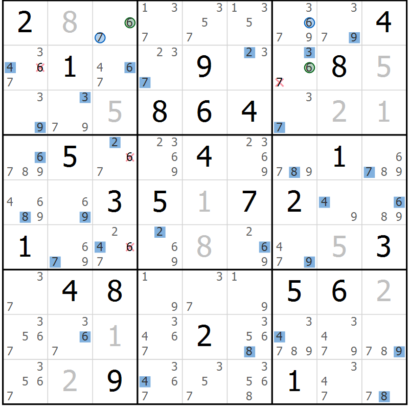 Position des candidats pour la solution de la Gr 43 page 46 du magazine de sudoku Sudoku Suprême n° 041