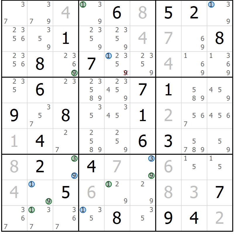 Position des candidats pour la solution de la Gr 44 page 47 du magazine de sudoku Sudoku Suprême n° 041
