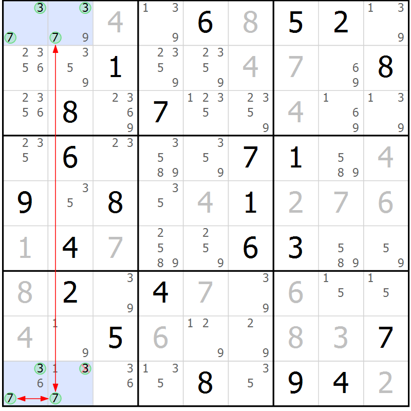 Position des candidats pour la solution de la Gr 44 page 47 du magazine de sudoku Sudoku Suprême n° 041