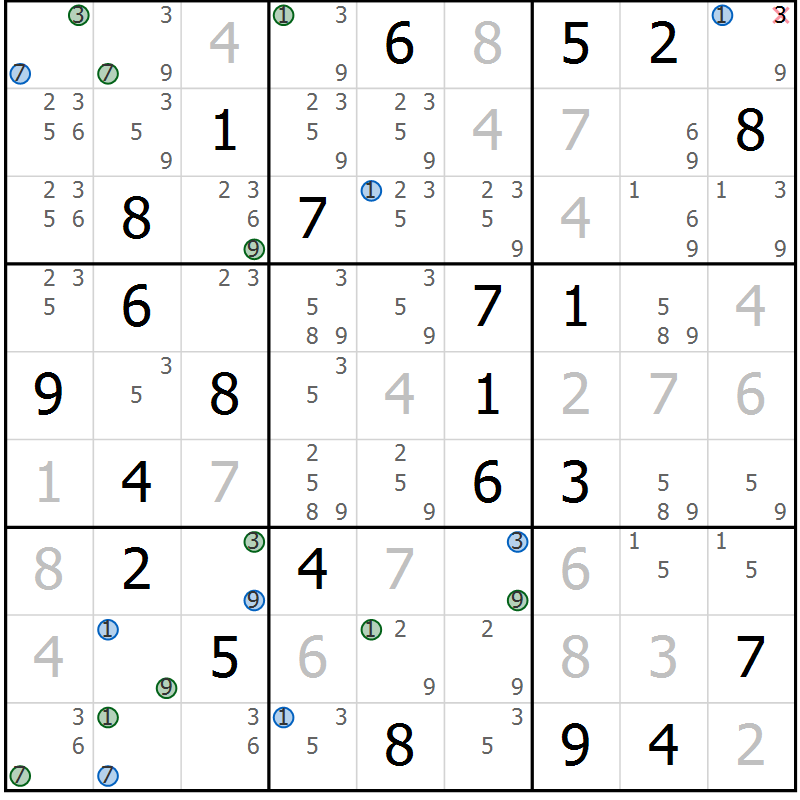 Position des candidats pour la solution de la Gr 44 page 47 du magazine de sudoku Sudoku Suprême n° 041