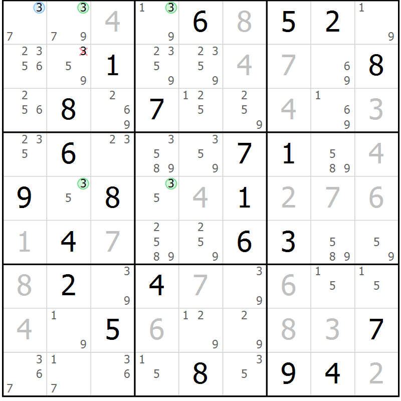 Position des candidats pour la solution de la Gr 44 page 47 du magazine de sudoku Sudoku Suprême n° 041