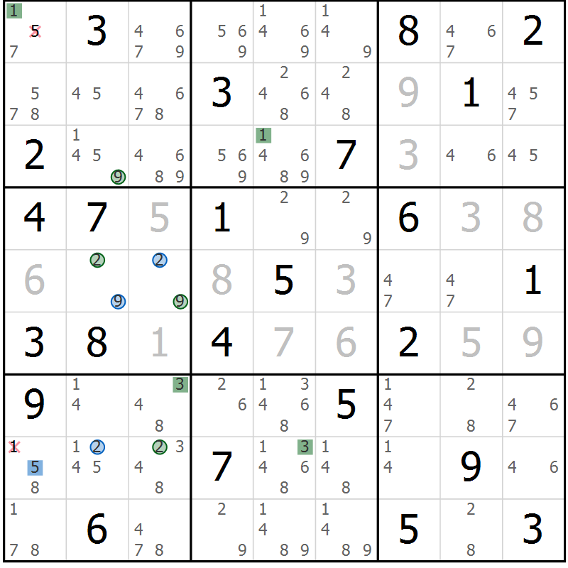 Position des candidats pour la solution de la Gr 45 page 48 du magazine de sudoku Sudoku Suprême n° 041