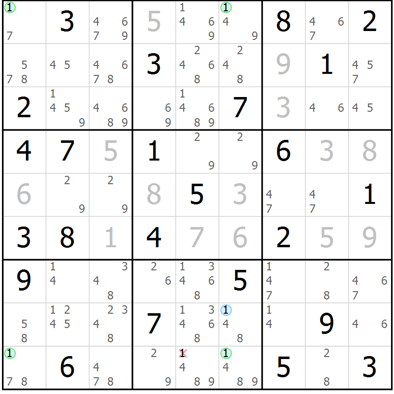 Position des candidats pour la solution de la Gr 45 page 48 du magazine de sudoku Sudoku Suprême n° 041