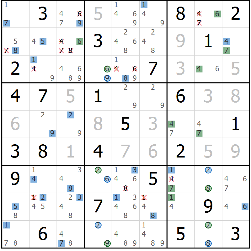 Position des candidats pour la solution de la Gr 45 page 48 du magazine de sudoku Sudoku Suprême n° 041