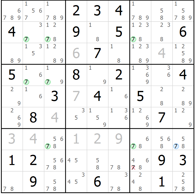 Position des candidats pour la solution de la Gr 46 page 49 du magazine de sudoku Sudoku Suprême n° 041