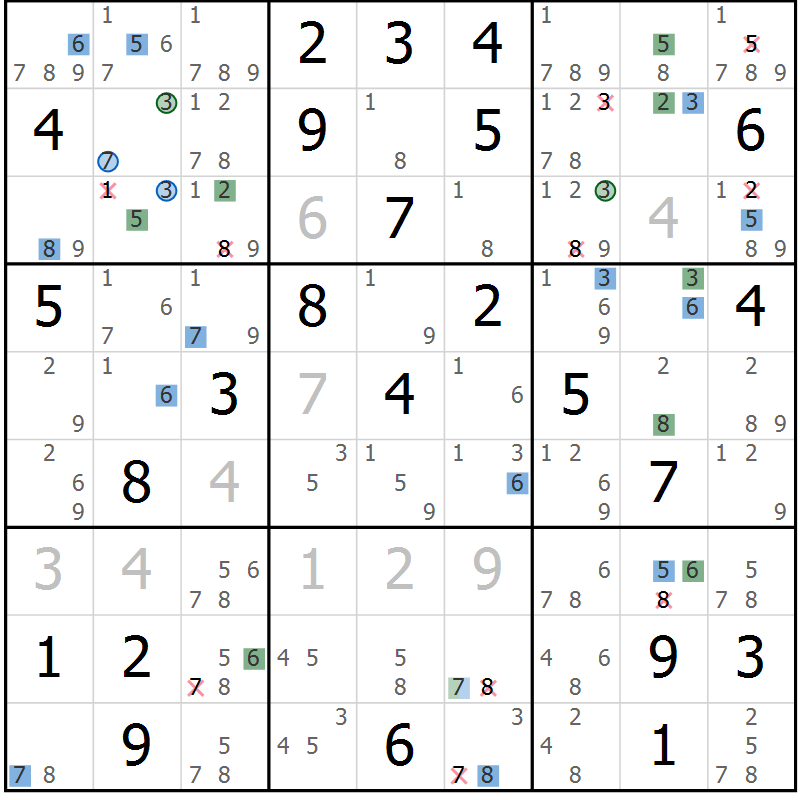 Position des candidats pour la solution de la Gr 46 page 49 du magazine de sudoku Sudoku Suprême n° 041