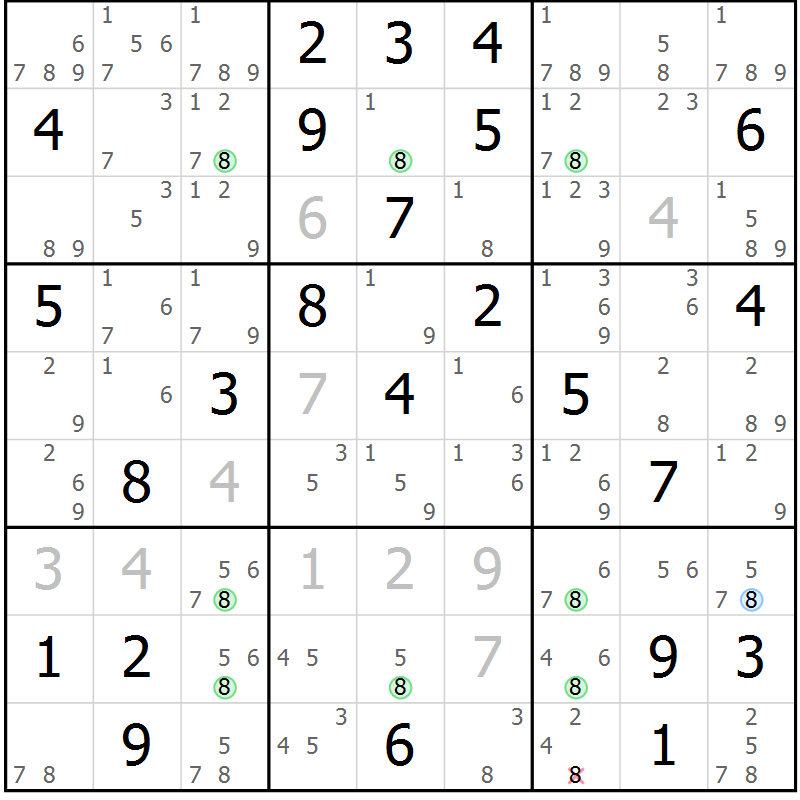 Position des candidats pour la solution de la Gr 46 page 49 du magazine de sudoku Sudoku Suprême n° 041