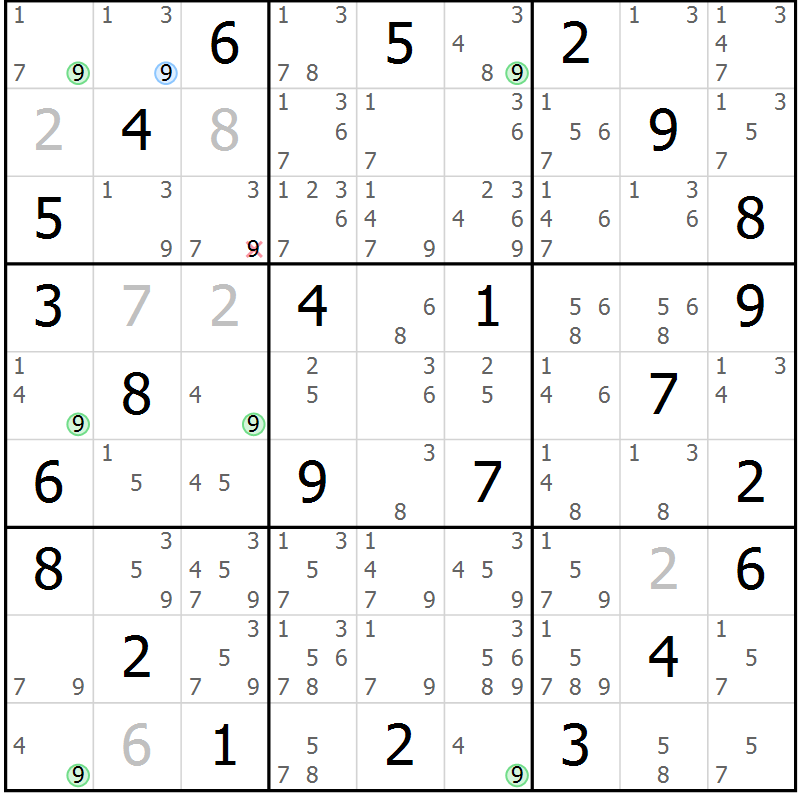Position des candidats pour la solution de la Gr 47 page 50 du magazine de sudoku Sudoku Suprême n° 041