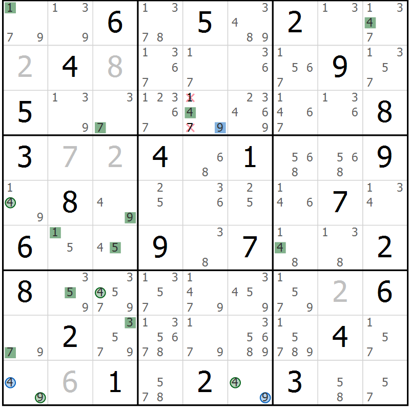Position des candidats pour la solution de la Gr 47 page 50 du magazine de sudoku Sudoku Suprême n° 041