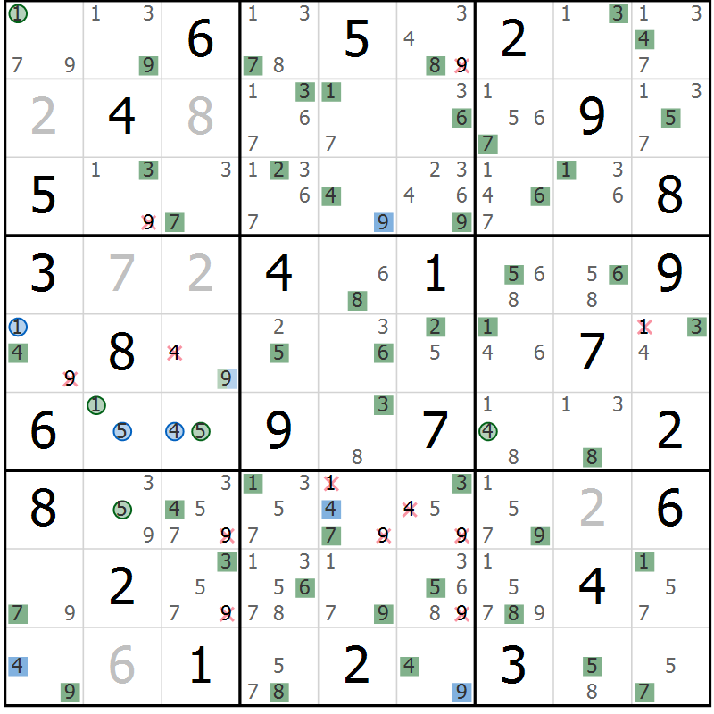 Position des candidats pour la solution de la Gr 47 page 50 du magazine de sudoku Sudoku Suprême n° 041