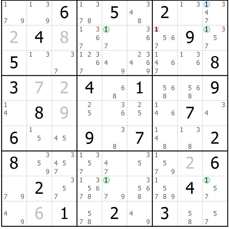 Position des candidats pour la solution de la Gr 47 page 50 du magazine de sudoku Sudoku Suprême n° 041