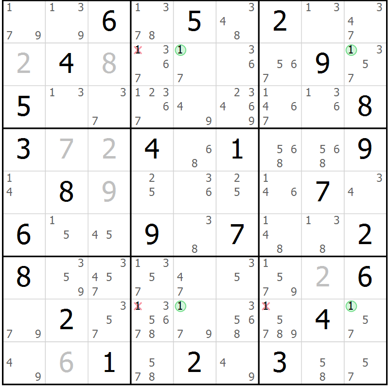 Position des candidats pour la solution de la Gr 47 page 50 du magazine de sudoku Sudoku Suprême n° 041