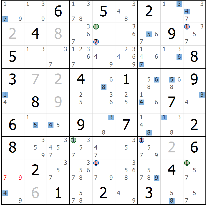 Position des candidats pour la solution de la Gr 47 page 50 du magazine de sudoku Sudoku Suprême n° 041