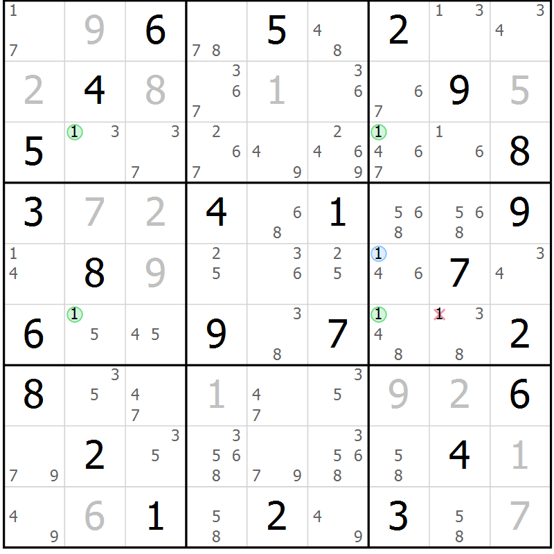 Position des candidats pour la solution de la Gr 47 page 50 du magazine de sudoku Sudoku Suprême n° 041