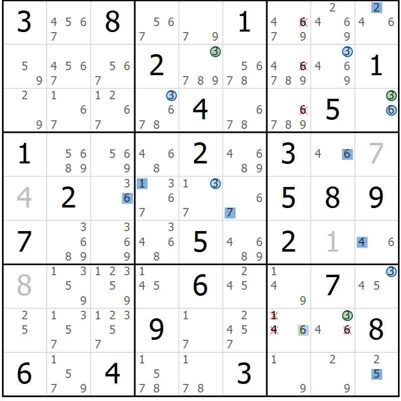 Position des candidats pour la solution de la Gr 48 page 51 du magazine de sudoku Sudoku Suprême n° 041