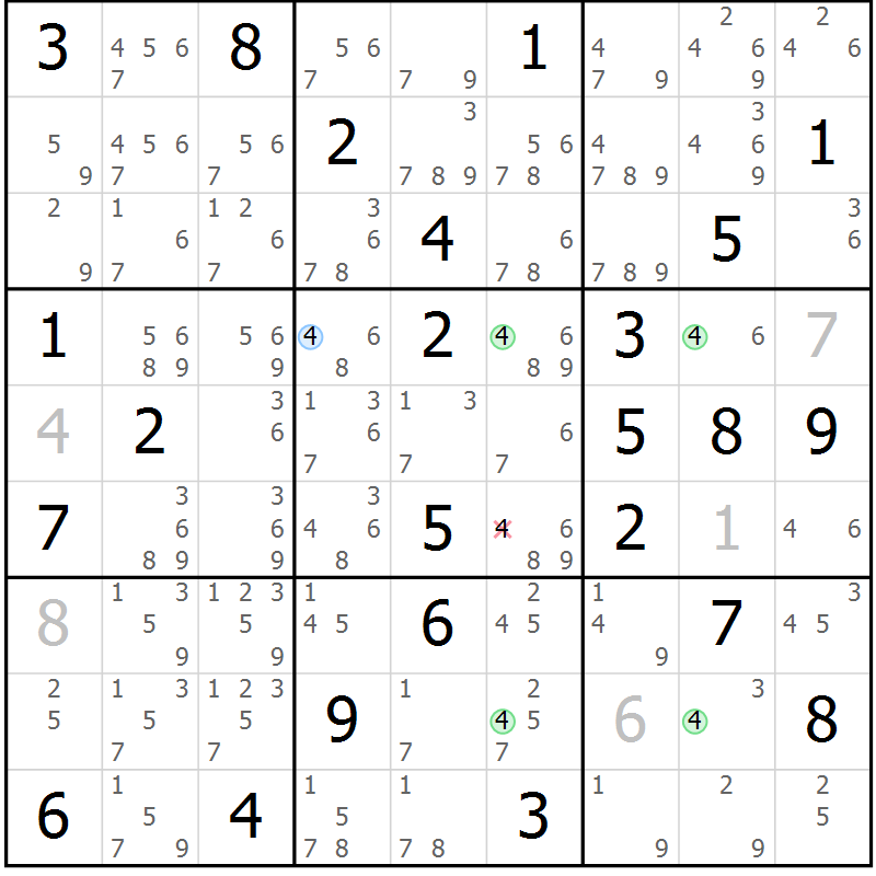 Position des candidats pour la solution de la Gr 48 page 51 du magazine de sudoku Sudoku Suprême n° 041