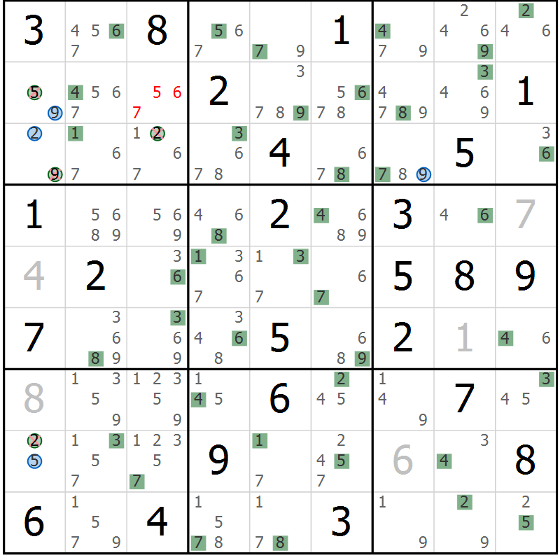 Position des candidats pour la solution de la Gr 48 page 51 du magazine de sudoku Sudoku Suprême n° 041
