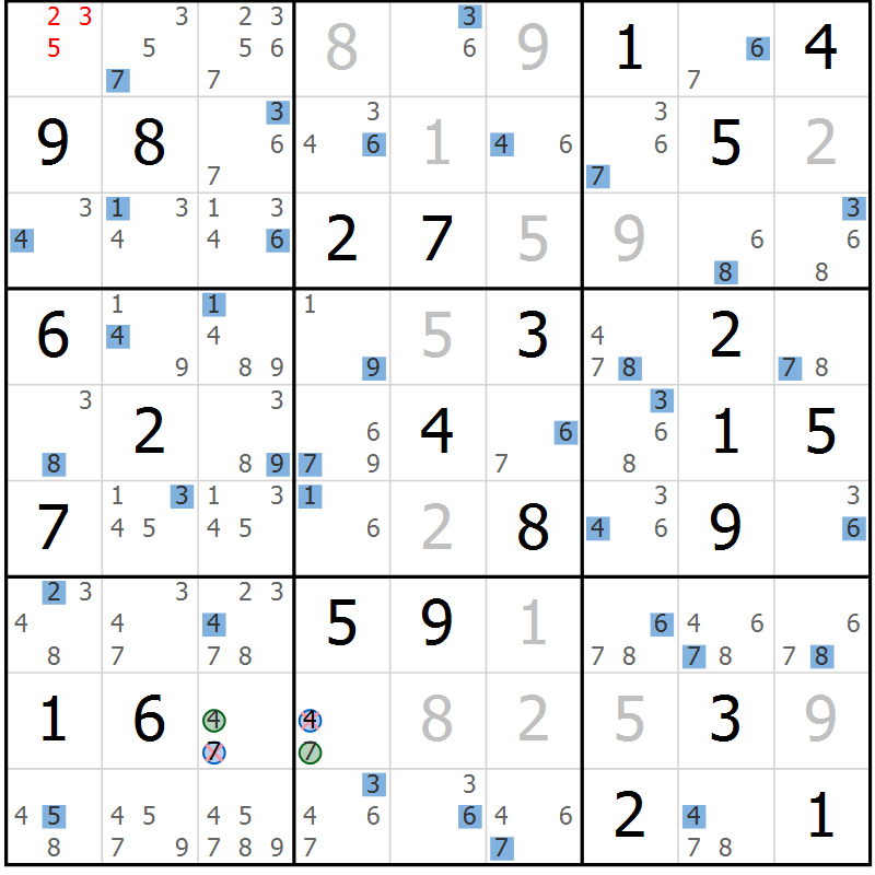 Position des candidats pour la solution de la Gr 49 page 52 du magazine de sudoku Sudoku Suprême n° 041