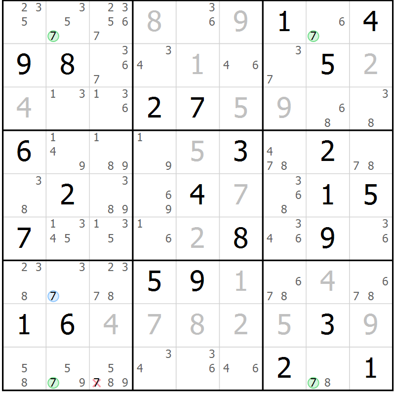 Position des candidats pour la solution de la Gr 49 page 52 du magazine de sudoku Sudoku Suprême n° 041