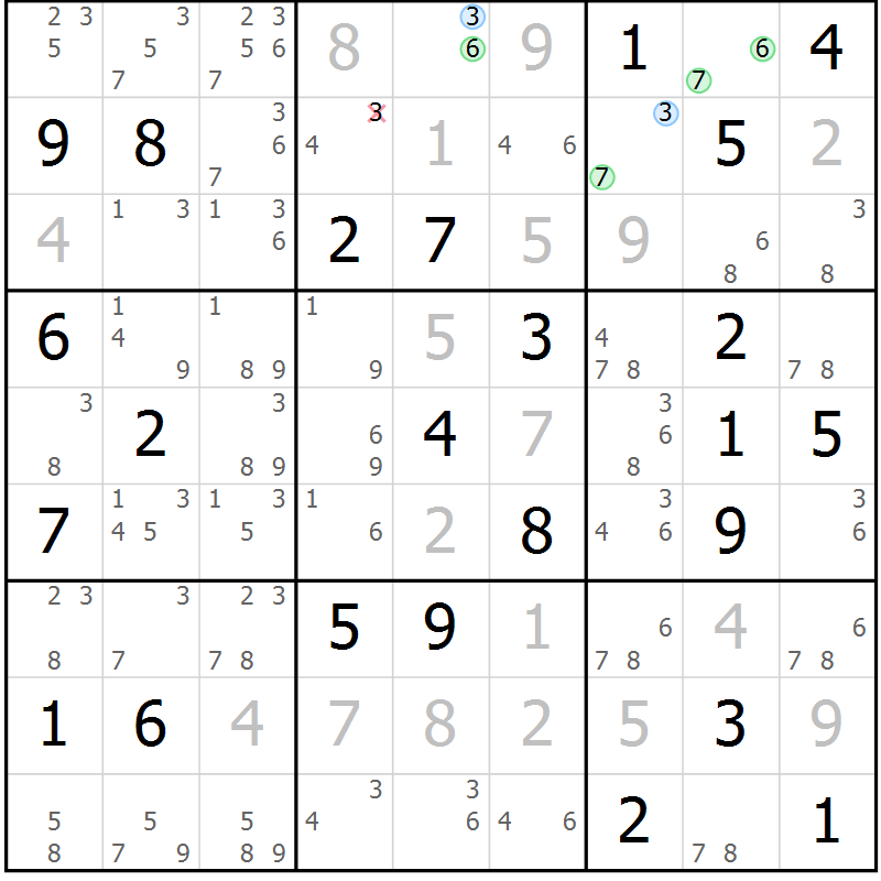 Position des candidats pour la solution de la Gr 49 page 52 du magazine de sudoku Sudoku Suprême n° 041