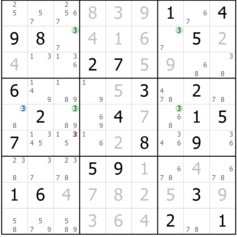 Position des candidats pour la solution de la Gr 49 page 52 du magazine de sudoku Sudoku Suprême n° 041