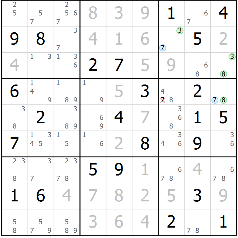 Position des candidats pour la solution de la Gr 49 page 52 du magazine de sudoku Sudoku Suprême n° 041