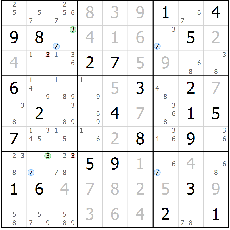 Position des candidats pour la solution de la Gr 49 page 52 du magazine de sudoku Sudoku Suprême n° 041