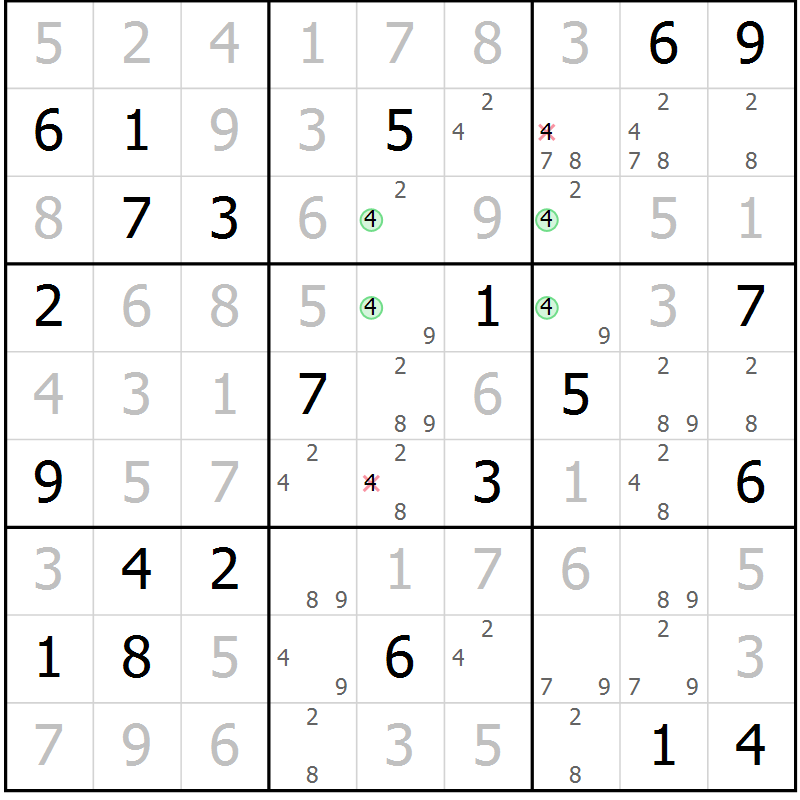 Position des candidats pour la solution de la Gr 5 page 8 du magazine de sudoku Sudoku Suprême n° 041