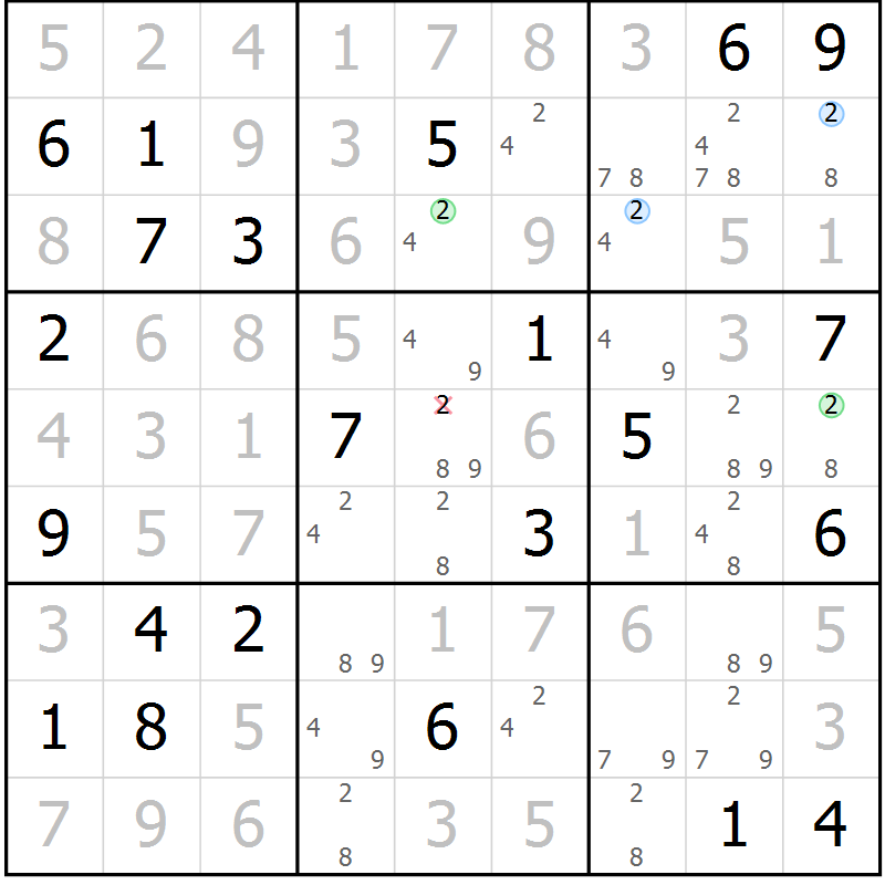 Position des candidats pour la solution de la Gr 5 page 8 du magazine de sudoku Sudoku Suprême n° 041
