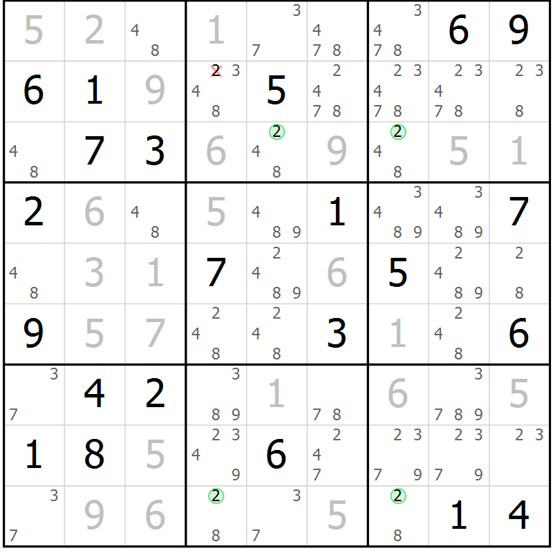 Position des candidats pour la solution de la Gr 5 page 8 du magazine de sudoku Sudoku Suprême n° 041