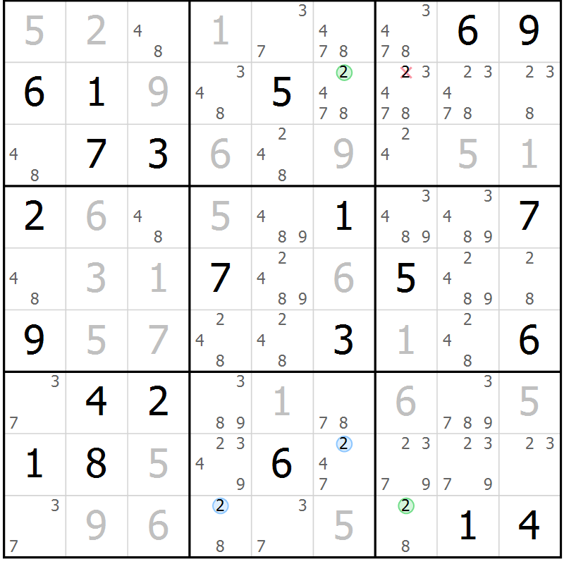 Position des candidats pour la solution de la Gr 5 page 8 du magazine de sudoku Sudoku Suprême n° 041
