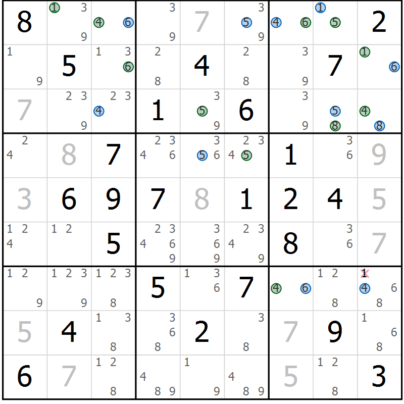 Position des candidats pour la solution de la Gr 50 page 53 du magazine de sudoku Sudoku Suprême n° 041