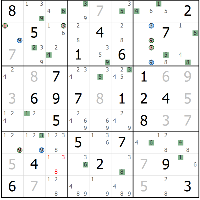Position des candidats pour la solution de la Gr 50 page 53 du magazine de sudoku Sudoku Suprême n° 041