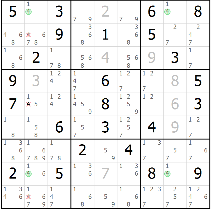 Position des candidats pour la solution de la Gr 51 page 54 du magazine de sudoku Sudoku Suprême n° 041