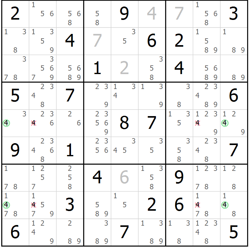 Position des candidats pour la solution de la Gr 52 page 55 du magazine de sudoku Sudoku Suprême n° 041