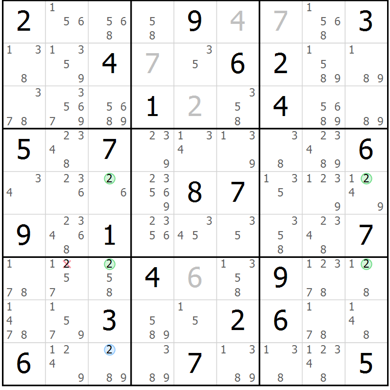 Position des candidats pour la solution de la Gr 52 page 55 du magazine de sudoku Sudoku Suprême n° 041