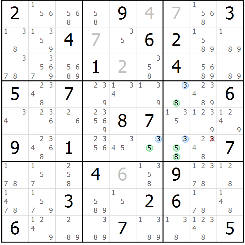 Position des candidats pour la solution de la Gr 52 page 55 du magazine de sudoku Sudoku Suprême n° 041