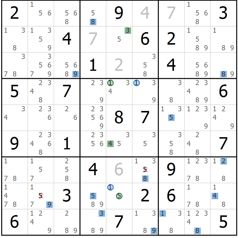 Position des candidats pour la solution de la Gr 52 page 55 du magazine de sudoku Sudoku Suprême n° 041
