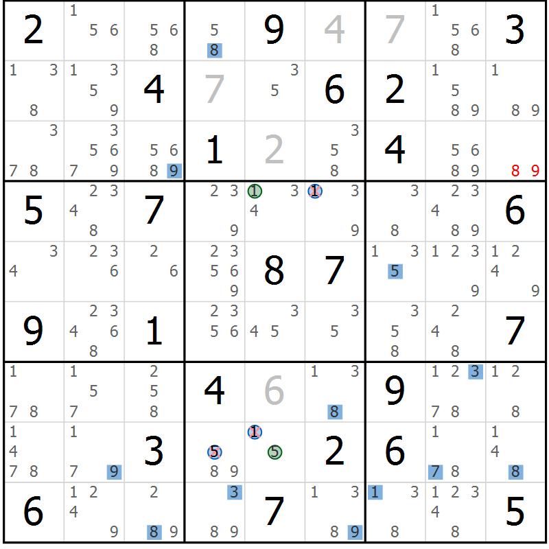 Position des candidats pour la solution de la Gr 52 page 55 du magazine de sudoku Sudoku Suprême n° 041
