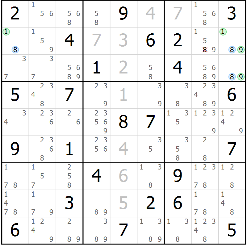 Position des candidats pour la solution de la Gr 52 page 55 du magazine de sudoku Sudoku Suprême n° 041