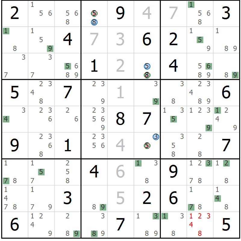 Position des candidats pour la solution de la Gr 52 page 55 du magazine de sudoku Sudoku Suprême n° 041